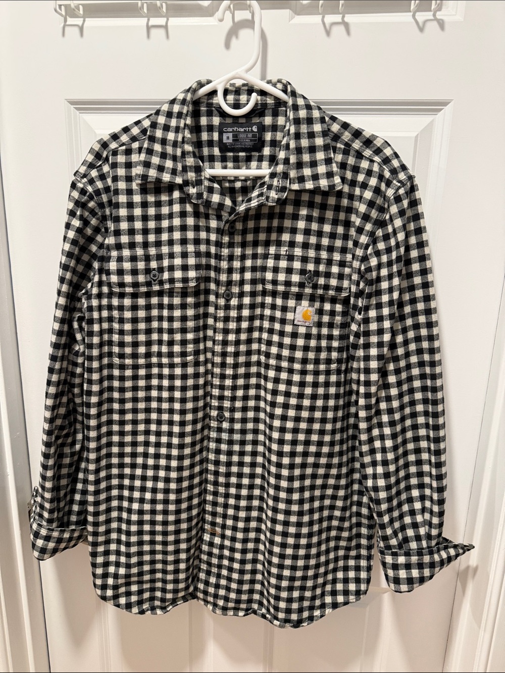 Carhartt Black & White Check Plaid Shirt Jacket pit to pit 23 inches